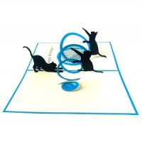 Handmade 3D Pop Up Card Cats Playing Ball of Yard Happy Birthday Blank Celebrations Card for Friends and Family